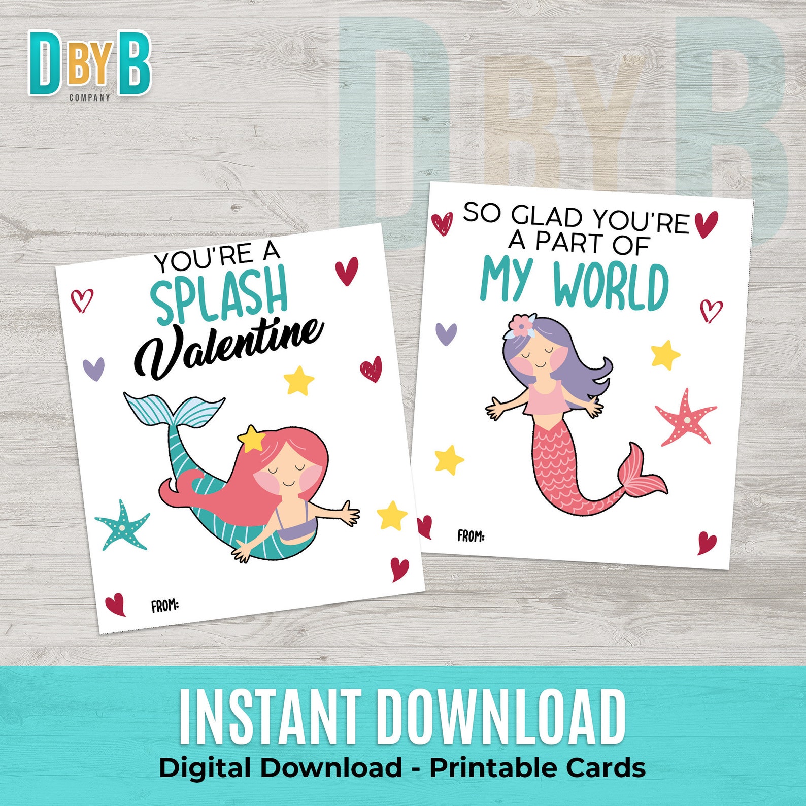 Mermaid Valentines Day Printable Cards - Etsy
