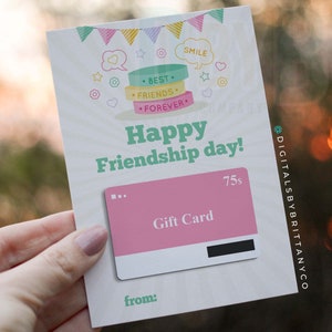 Titular de la tarjeta de regalo del Día Nacional de la Amistad, Titular de la tarjeta de regalo del mejor amigo imprimible, Titular de la tarjeta de regalo de la amistad de último minuto