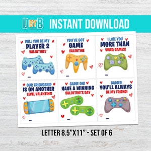 Video Game Valentines Day Printable Cards - Etsy