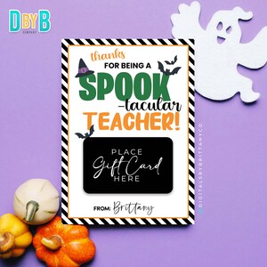 Danke, dass du ein Spooktacular Lehrer-Geschenkkartenhalter, druckbarer Halloween-Geschenkkartenhalter, Last-Minute-Lehrer-Geschenkkartenhalter