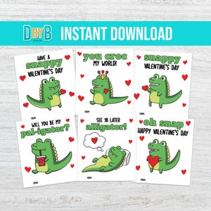 Alligator Valentinstag druckbare Karten