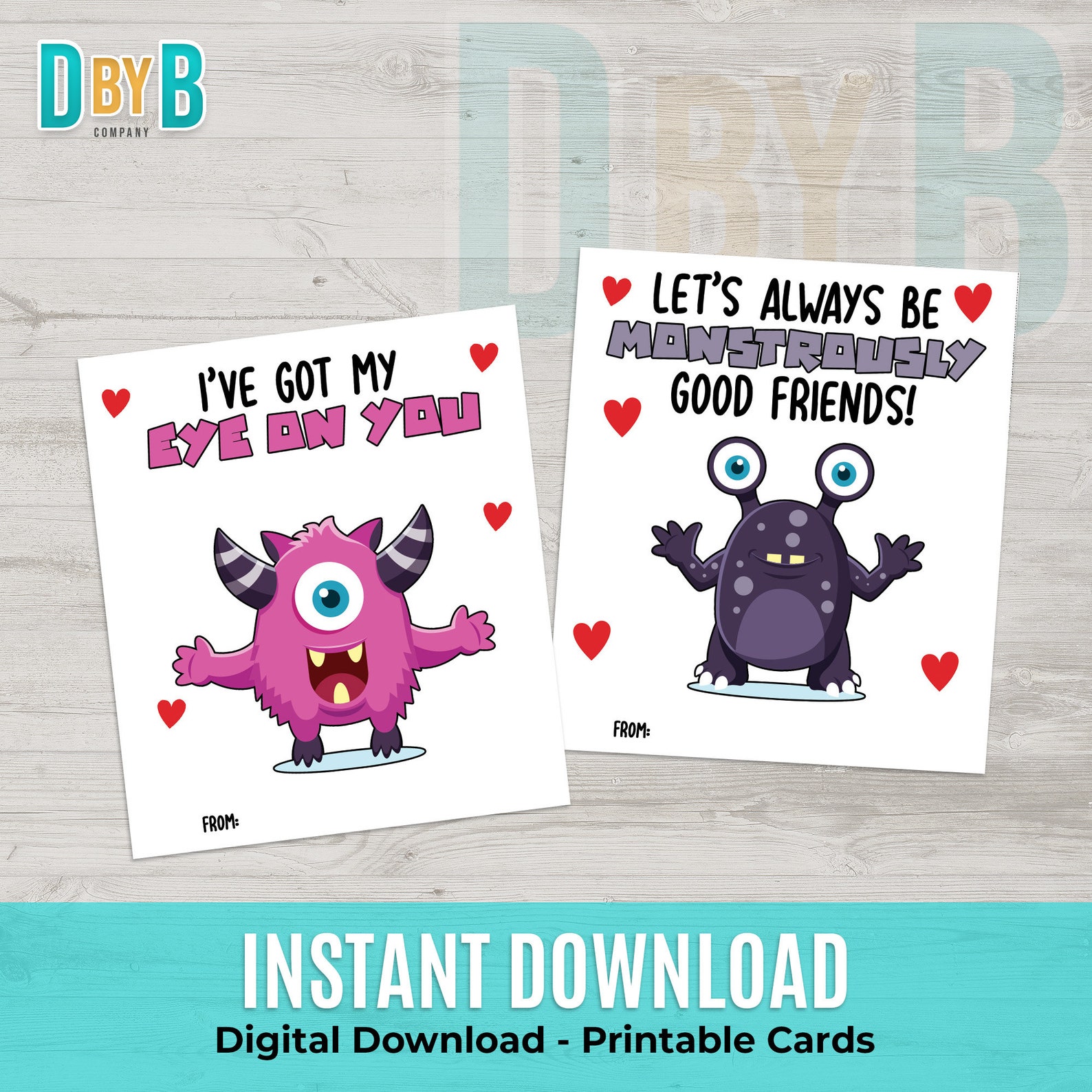 Monster Valentines Day Printable Cards - Etsy