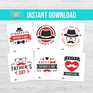 Glückliche Vatertagskarten, druckbare Schulkinder Vatertagskarten, Schnurrbart-Valentinstag-Geschenkanhänger, INSTANT DOWNLOAD - 6er-Set