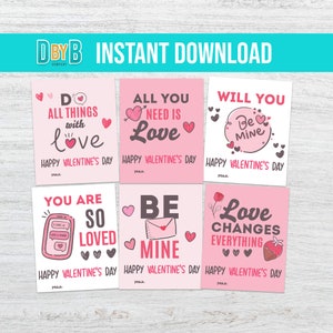 Pink Girly Valentines Day Printable Cards