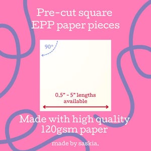 Precision precut square templates for EPP English paper piecing quilting. 120gsm. Range of sizes and quantities available.