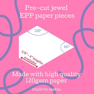 Precision precut jewel templates for EPP English paper piecing quilting. 120gsm paper pieces. Range of sizes and quantities available.