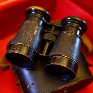 Vintage Military Binoculars WW1 Glass Brass with Leather Case WW1  Cased French Binoculars