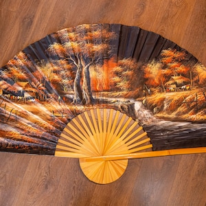 Vintage Large Hand-Painted Fan Japanese Large Fan Handmade Painted Fan, Wall Decor Vintage Home decor Feng Shui Decor Powerful