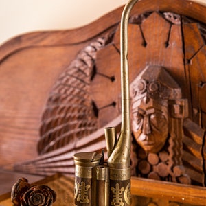 Old Vintage Chinese Water Pipe Antique Engraved Brass Asian Early 19th Century Chinese Nickel Tobacco Collectible Rare Old