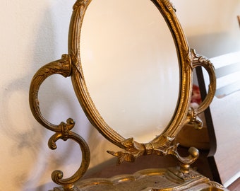 Viktorianischer Messing Tisch Spiegel 1900 Antiker Figural Gold Spiegel Luxus Vintage Geschenk Kippspiegel Barock Eitelkeit Messing Schminkspiegel