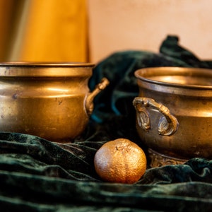 Set of Two Vintage Brass Planters  • from the 1950s • Handled Brass Plant Pot  • Ritual Cauldron with Legs  •Indoor/Outdoor Brass Pot  •