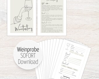 DOWNLOAD Weinprobe für zu Hause - Bewertungskarten und Anleitung zum Ausdrucken für Mädelsabends, Geburtstage, u.v.m.