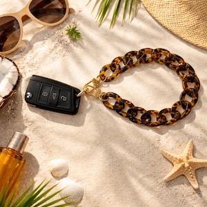 Statement Schlüsselanhänger | Handykette | Chunky Keychain aus Acryl-Kettengliedern mit Smartphone-Adapter | Havanna Braun
