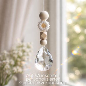 Handgemachter Sonnenfänger Kristall 38mm – Fensterdeko Gänseblümchen mit Holz- & Silikonperlen
