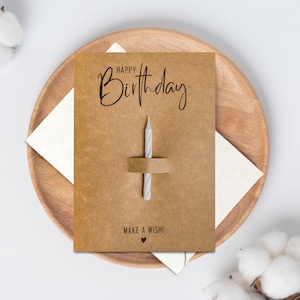 Geburtstagskarte Happy Birthday - Make a Wish mit Kerze aus Kraftpapier - inkl. passendem Briefumschlag