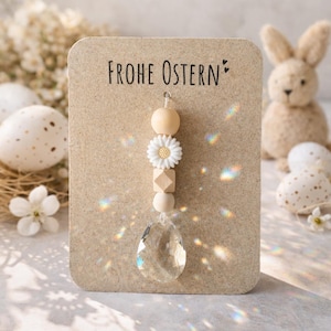 Handgemachter Sonnenfänger zu Ostern – Verschiedene Sonnenfänger mit Geschenknachricht "Frohe Ostern"