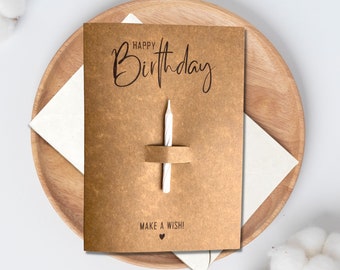 Geburtstagskarte Happy Birthday - Make a Wish mit Kerze aus Kraftpapier - inkl. passendem Briefumschlag