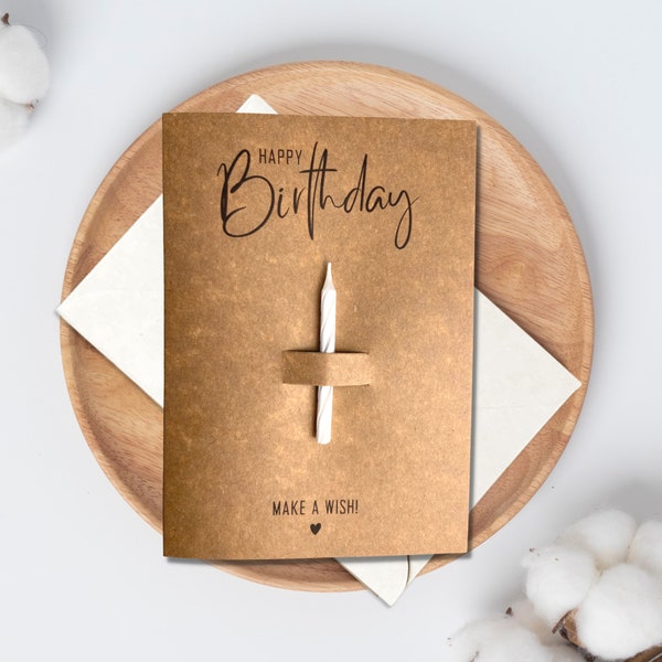 Geburtstagskarte Happy Birthday - Make a Wish mit Kerze aus Kraftpapier - inkl. passendem Briefumschlag