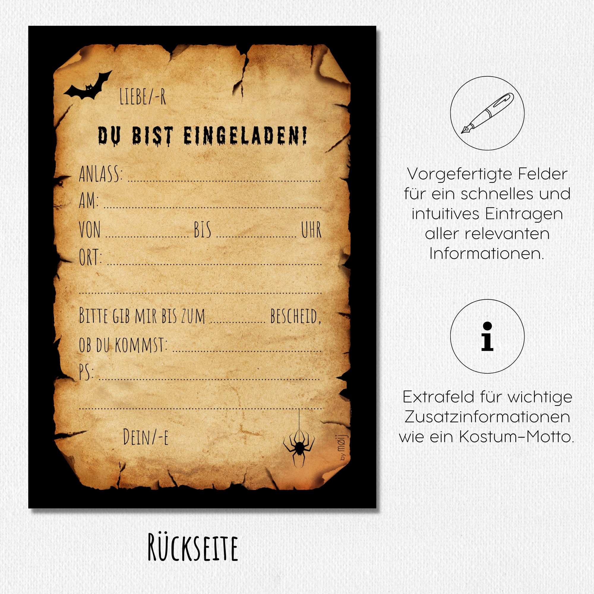 Halloween Einladungskarten - 12x Gruselige Party-Einladungen Mit Vampir & Geister Motiven