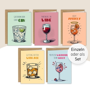Karten zu verschiedenen Anlässen - einzeln oder als Set - mit Umschlägen - Aperol, Wein, Gin, Whiskey, Lillet - Geburtstag, Glückwünsche