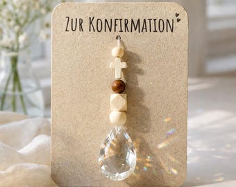 Handgemachter Sonnenfänger zur Konfirmation, Kommunion, Taufe - Kristall 38mm mit Geschenkverpackung