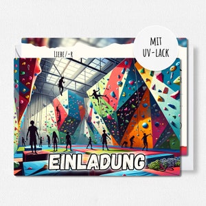12x EINLADUNGSKARTEN (+ passende Umschläge) für Jungen & Mädchen Kindergeburtstag - coole Karten mit Klettern-/Bouldern-Motiv und UV-Lack