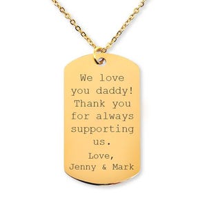 Engraved Dog Tag Necklace – Personalized Jewelry Gift for Him or Her – Bible Verse, Name, or Message – Gold, Silver, Rose Gold