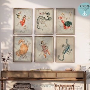 Vintage Constellation Wall Art Bundle, Set of 6 Prints, Astronomy Print, Star Chart, Printable Wall Art, Vintage Poster, DIGITAL Download