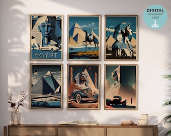 Egypt Art Deco Print Wall Art Bundle, Set of 6 Prints, Ancient Egyptian ...