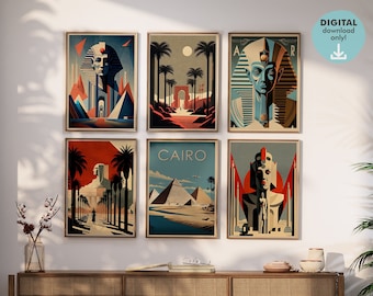 Egypt Art Deco Print Wall Art Bundle, Set of 6 Prints, Ancient Egyptian ...
