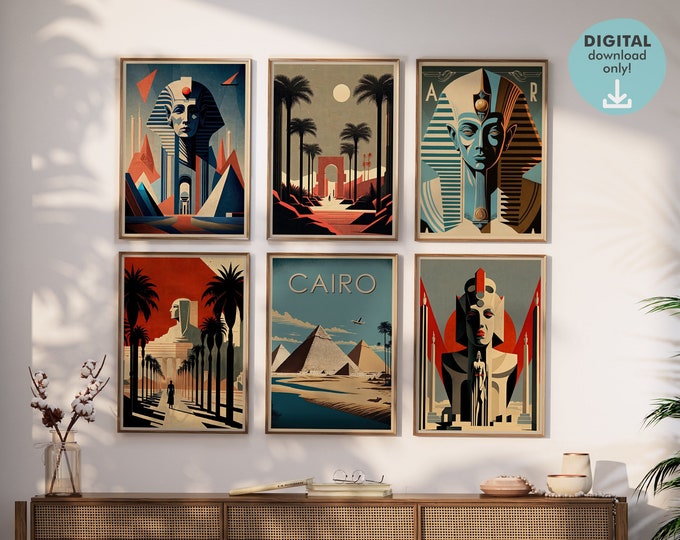 Egypt Art Deco Print Wall Art Bundle, Set of 6 Prints, Ancient Egyptian ...