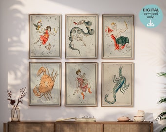 Vintage Constellation Wall Art Bundle, Set of 6 Prints, Astronomy Print, Star Chart, Printable Wall Art, Vintage Poster, DIGITAL Download