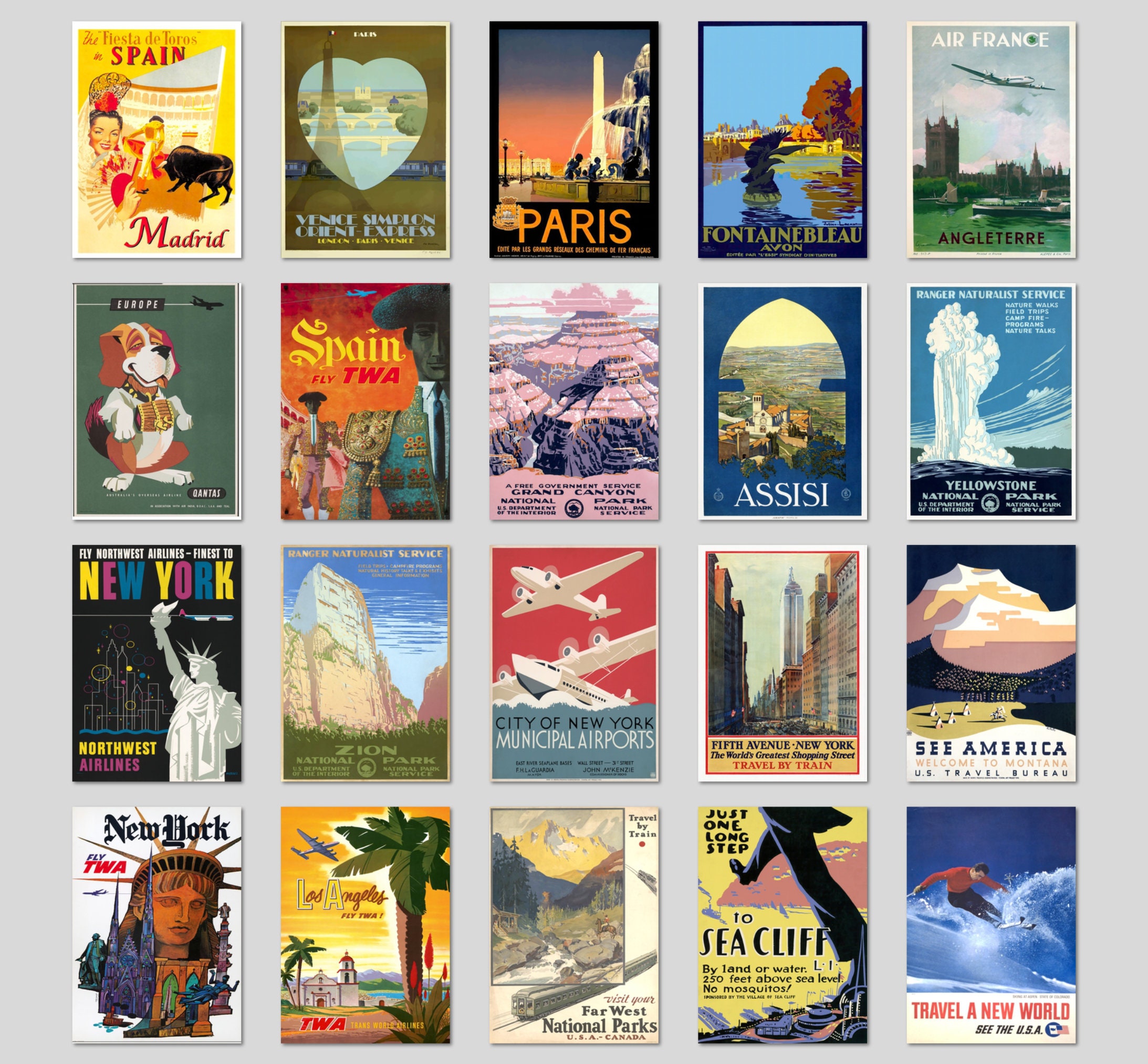 Retro Travel Posters, Vintage Gallery Wall Art, Aesthetic Wall Collage