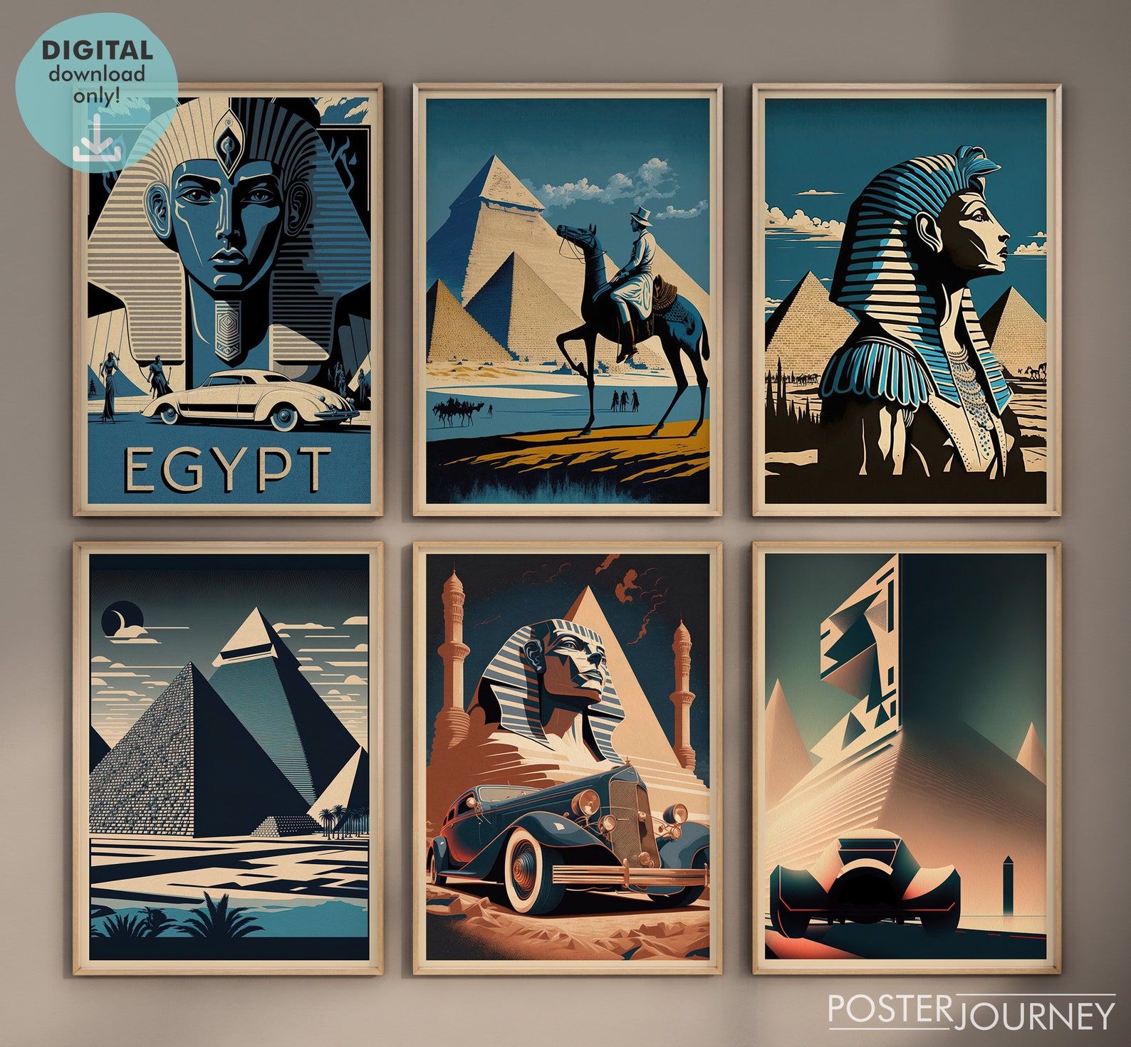 Egypt Art Deco Print Wall Art Bundle, Set of 6 Prints, Ancient Egyptian ...