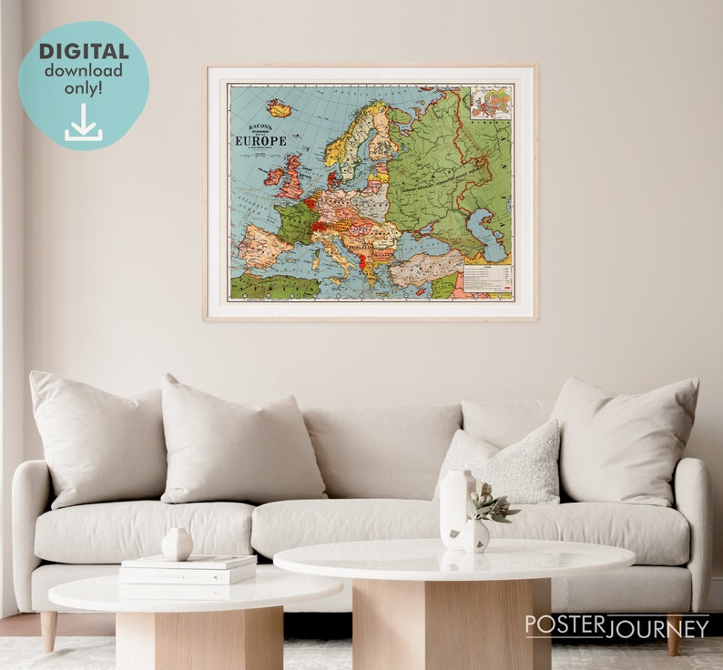 Old Map of Europe From 1925 | Retro Vintage World Map, Europe ...