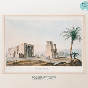 Illustration of Egyptian Landscape and Temple of Dakka, Ancient Egypt Print, Antique Printable Wall Art, Vintage Poster, DIGITAL Download