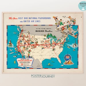 Old Vacation Map of USA  | Retro Vintage United States Map | Colorful Print | Printable Wall Art | Vintage Poster | DIGITAL Download