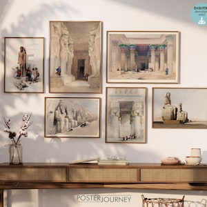 Ancient Egypt Landmarks Poster Bundle, Gallery Wall Set of 6 Prints, Vintage Illustration, Printable Wall Art Decor, DIGITAL Download