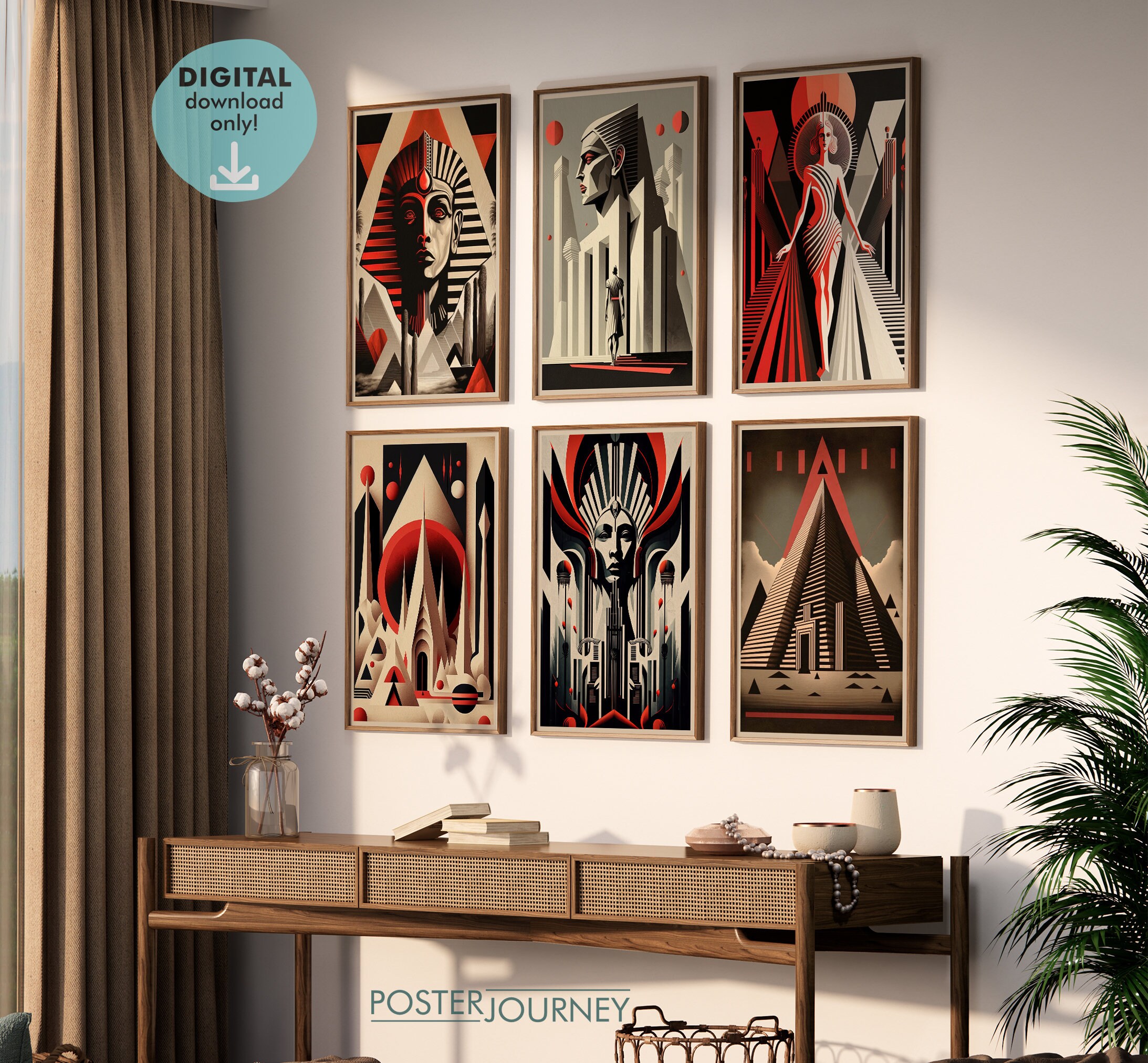 Egypt Art Deco Print Wall Art Bundle, Set of 6 Prints, Ancient Egyptian ...