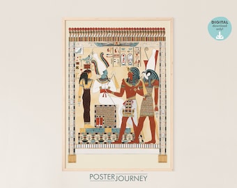 Illustration of Egyptian Pharaoh, Gods and Hieroglyphs, Ancient Egypt Print, Antique Printable Wall Art, Vintage Poster, DIGITAL Download