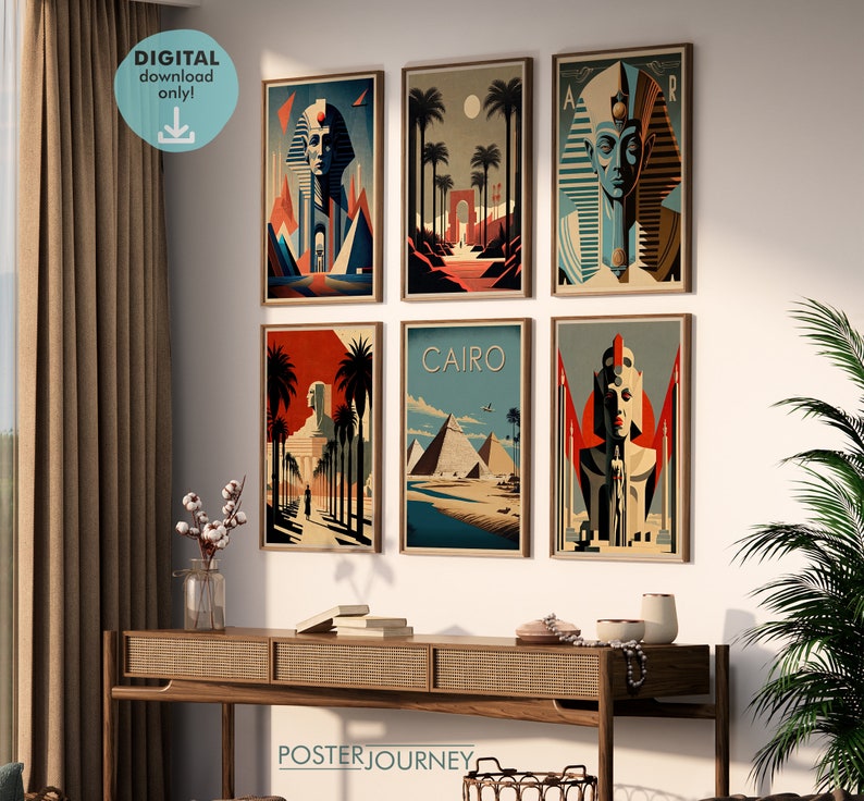Egypt Art Deco Print Wall Art Bundle, Set of 6 Prints, Ancient Egyptian ...