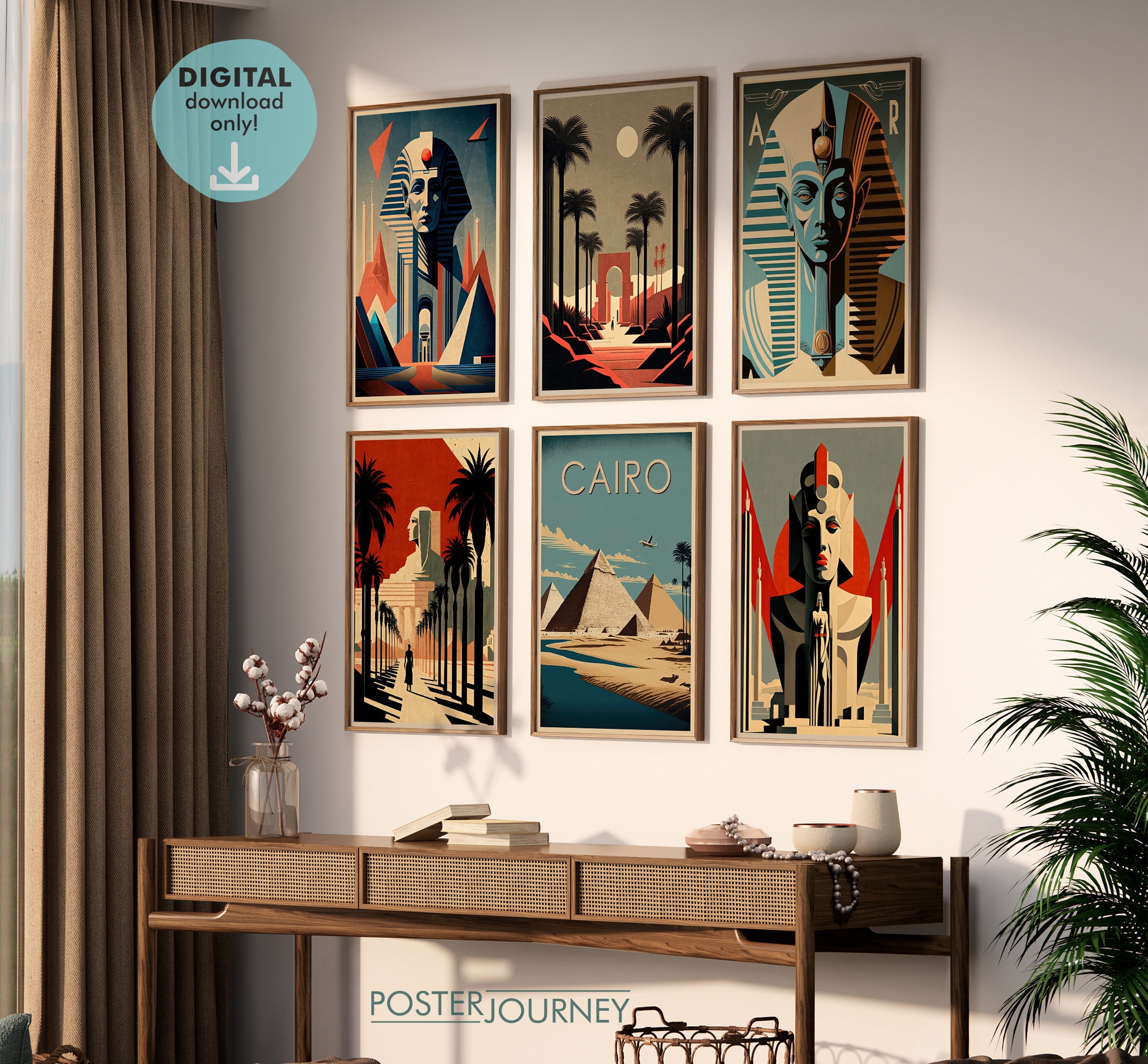 Egypt Art Deco Print Wall Art Bundle, Set of 6 Prints, Ancient Egyptian