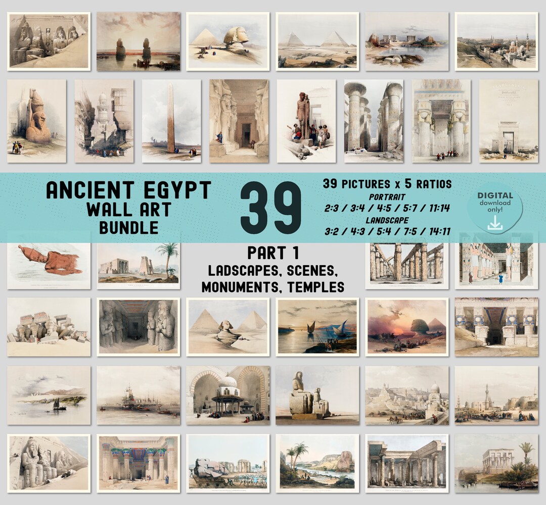 Ancient Egypt Wall Art Bundle of Monuments & Scenery, Gallery Set of 39 ...