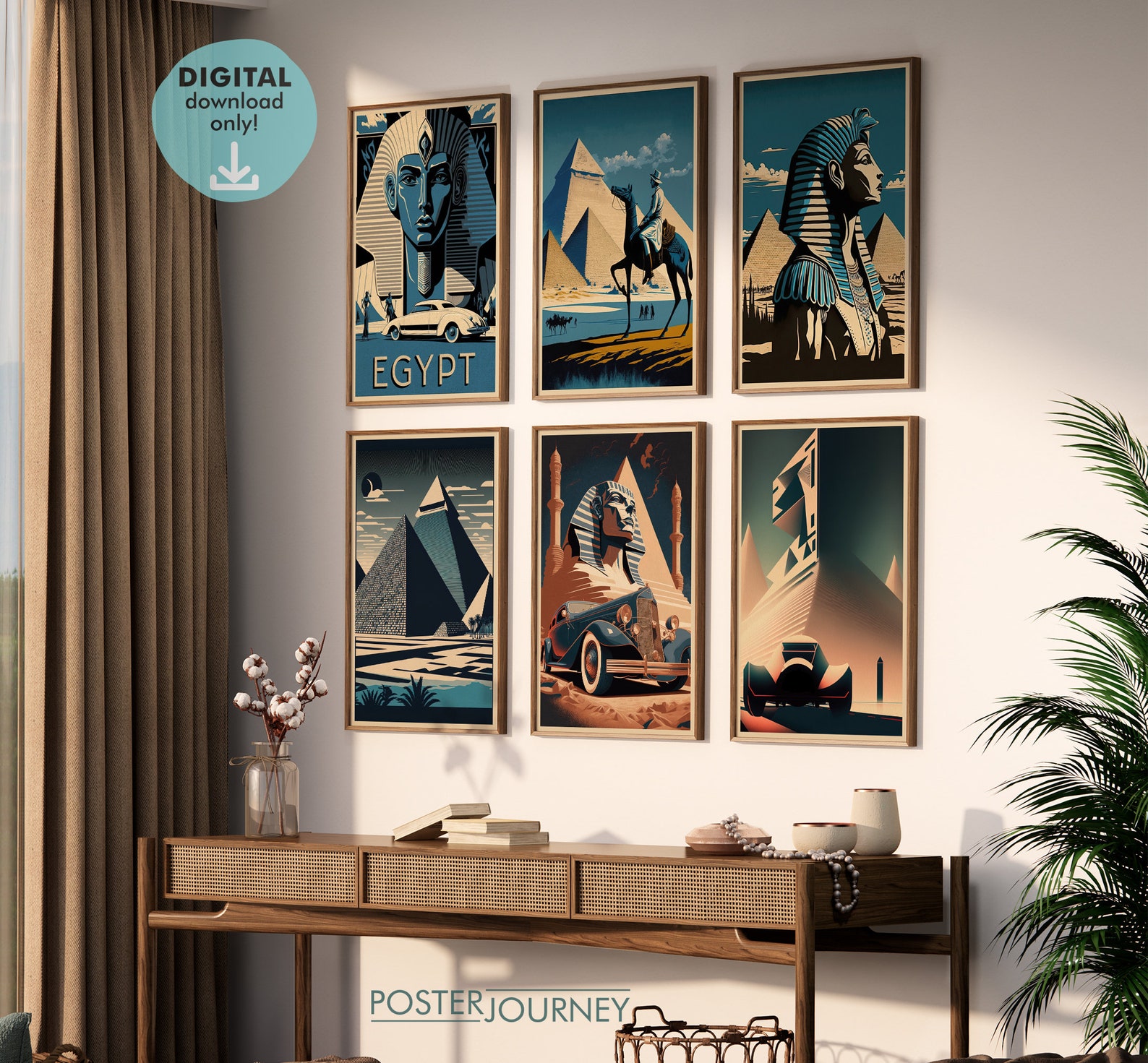 Egypt Art Deco Print Wall Art Bundle, Set of 6 Prints, Ancient Egyptian ...
