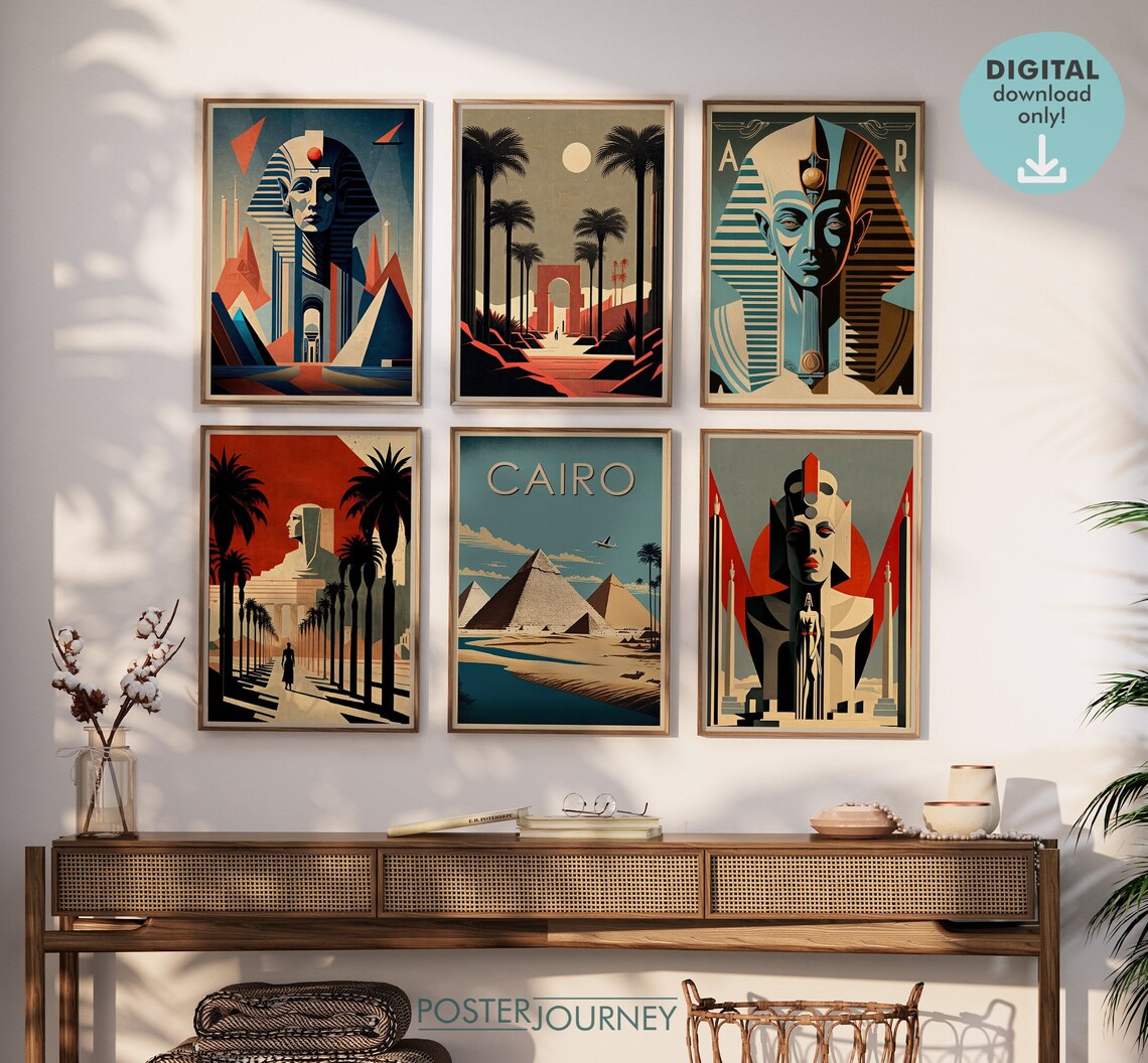 Egypt Art Deco Print Wall Art Bundle, Set of 6 Prints, Ancient Egyptian ...