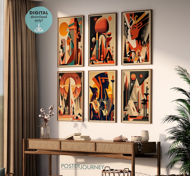 Egypt Art Deco Print Wall Art Bundle, Set of 6 Prints, Ancient Egyptian ...