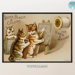 Contando impressão de anúncio de gatos, pôster retrô, arte de parede vintage, impressão de cartão postal colorido, decoração de casa para impressão, download DIGITAL