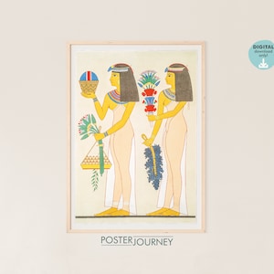 Illustration of Egyptian Women Offering Flowers & Fruits, Ancient Egypt Print, Antique Printable Wall Art, Vintage Poster, DIGITAL Download