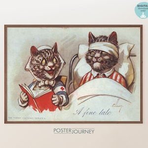 Impresión publicitaria de gatos del ejército y enfermera, póster retro, arte de pared vintage, impresión de postal colorida, decoración del hogar imprimible, descarga DIGITAL