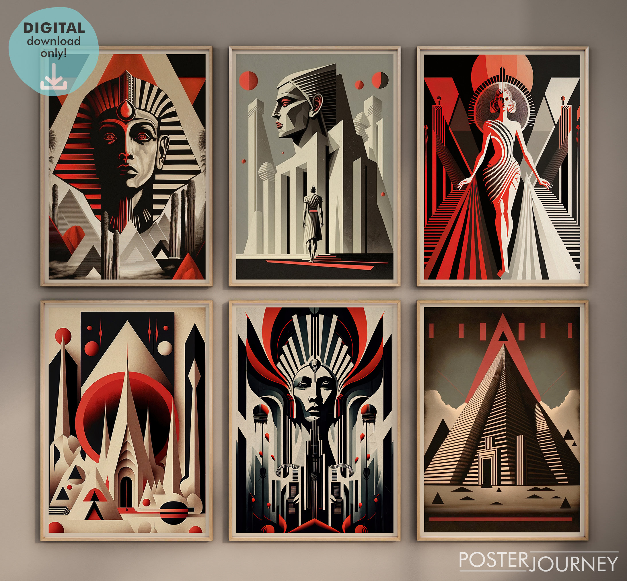 Egypt Art Deco Print Wall Art Bundle, Set of 6 Prints, Ancient Egyptian ...